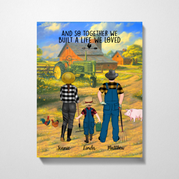 Personalized Canvas, Farming Couple and Kids Gift for Farmers