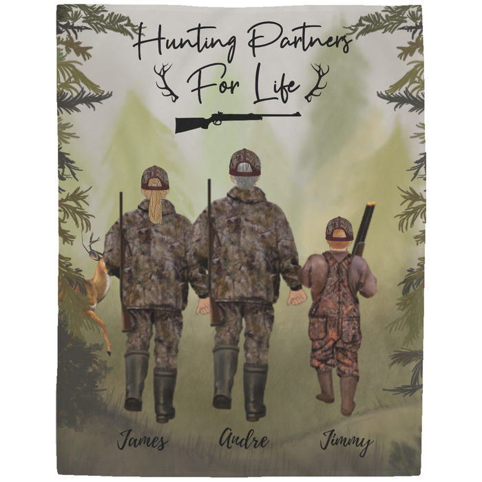 Personalized Blanket, Hunting Partner for Life, 2 Adults and Kids, Gift for Hunters