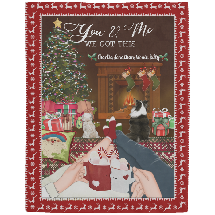 Personalized Blanket, Couple Lying and Dogs Christmas, Custom Gift for Dog Lovers