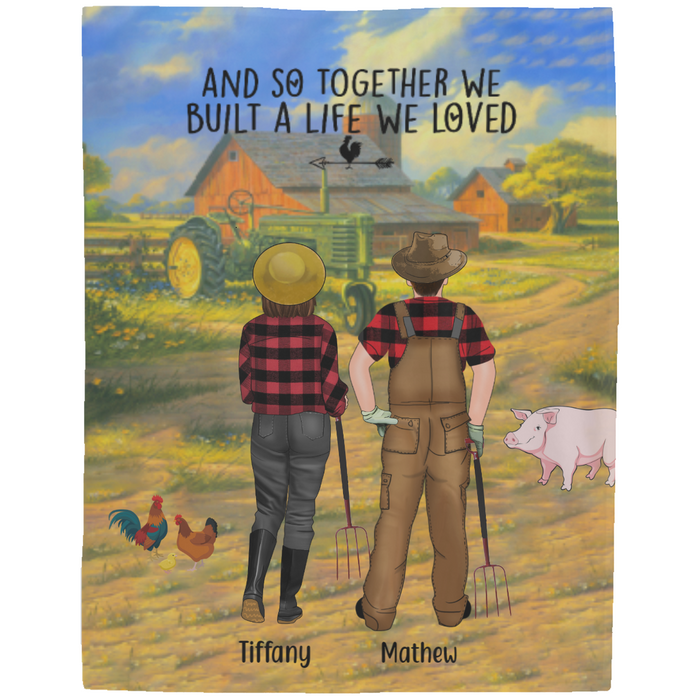 Personalized Blanket, Farmers Couple Standing, Custom Gift for Farming Lovers
