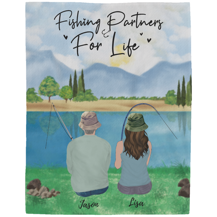 Personalized Blanket, Couple Fishing, Fishing Partner for Life, Fishing Gifts