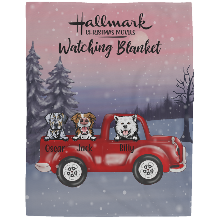 Personalized Blanket, Dogs On Red Truck Christmas, Custom Gift for Dog Lovers