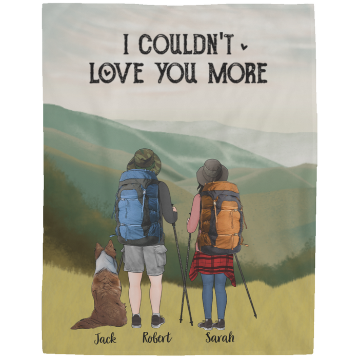 Personalized Blanket, Hiking Couple and Dog Partners Gift for Hiking Lovers
