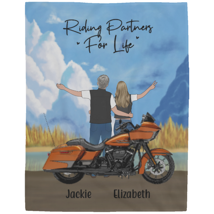Personalized Blanket, Riding Couple, Custom Gift for Motorcycle Lovers