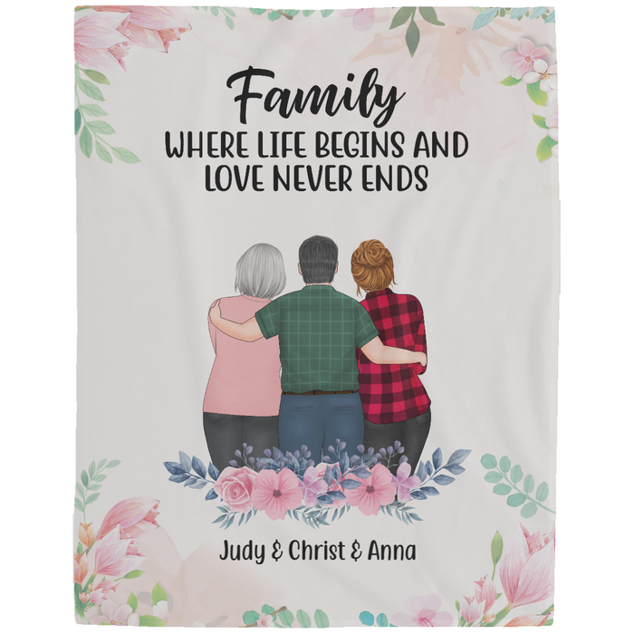 Where Life Begins and Love Never Ends - Personalized Gifts Custom Blanket for Family